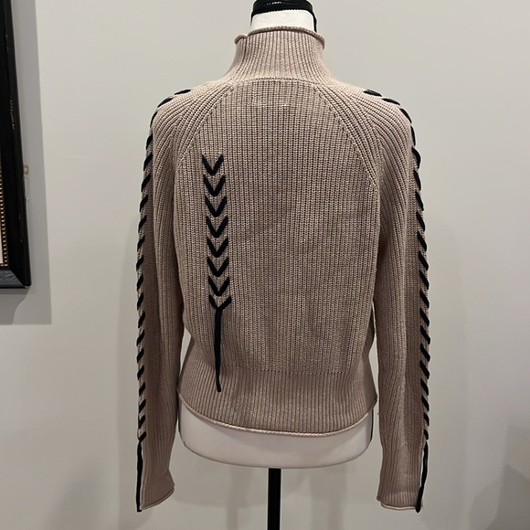 WISPR Ribbed Turtleneck Sweater Tan Beige with Brown Lace Up Stitching XS - Picture 2 of 7